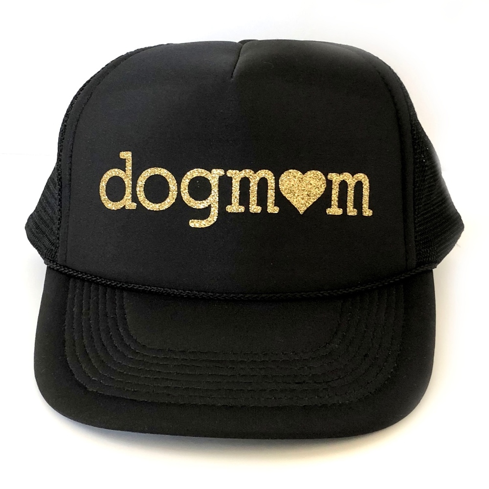 Trucker Hat Black with Gold Glitter Dog mom